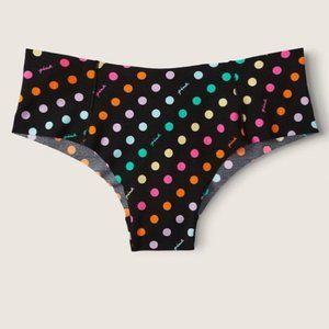 Vs Victorias Secret Pink No-Show Cheekster Panty Pure Black Rainbow Dot XL